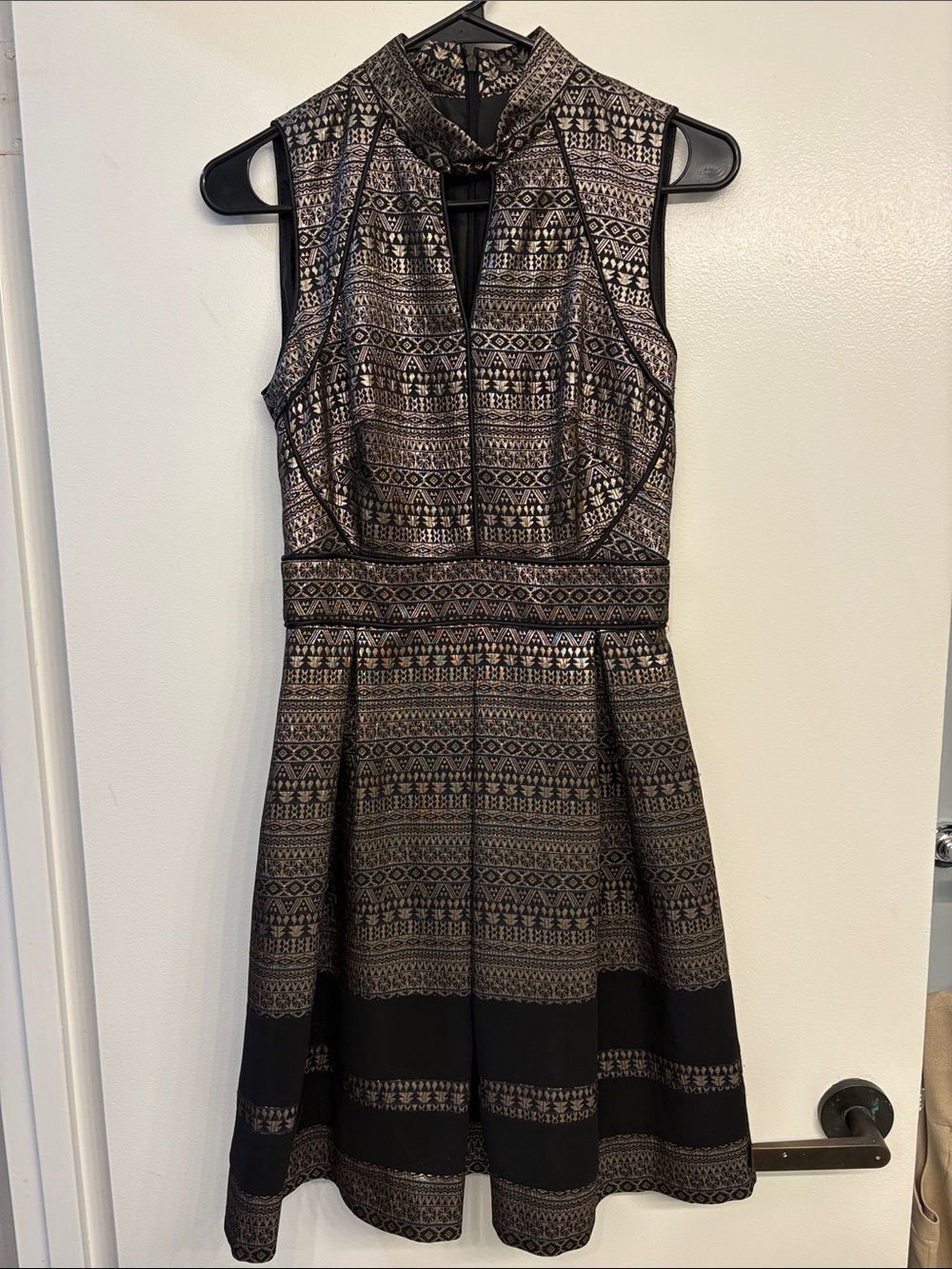 Oasis Black and Gold Sleeveless Fit-and-Flare Mini Dress
